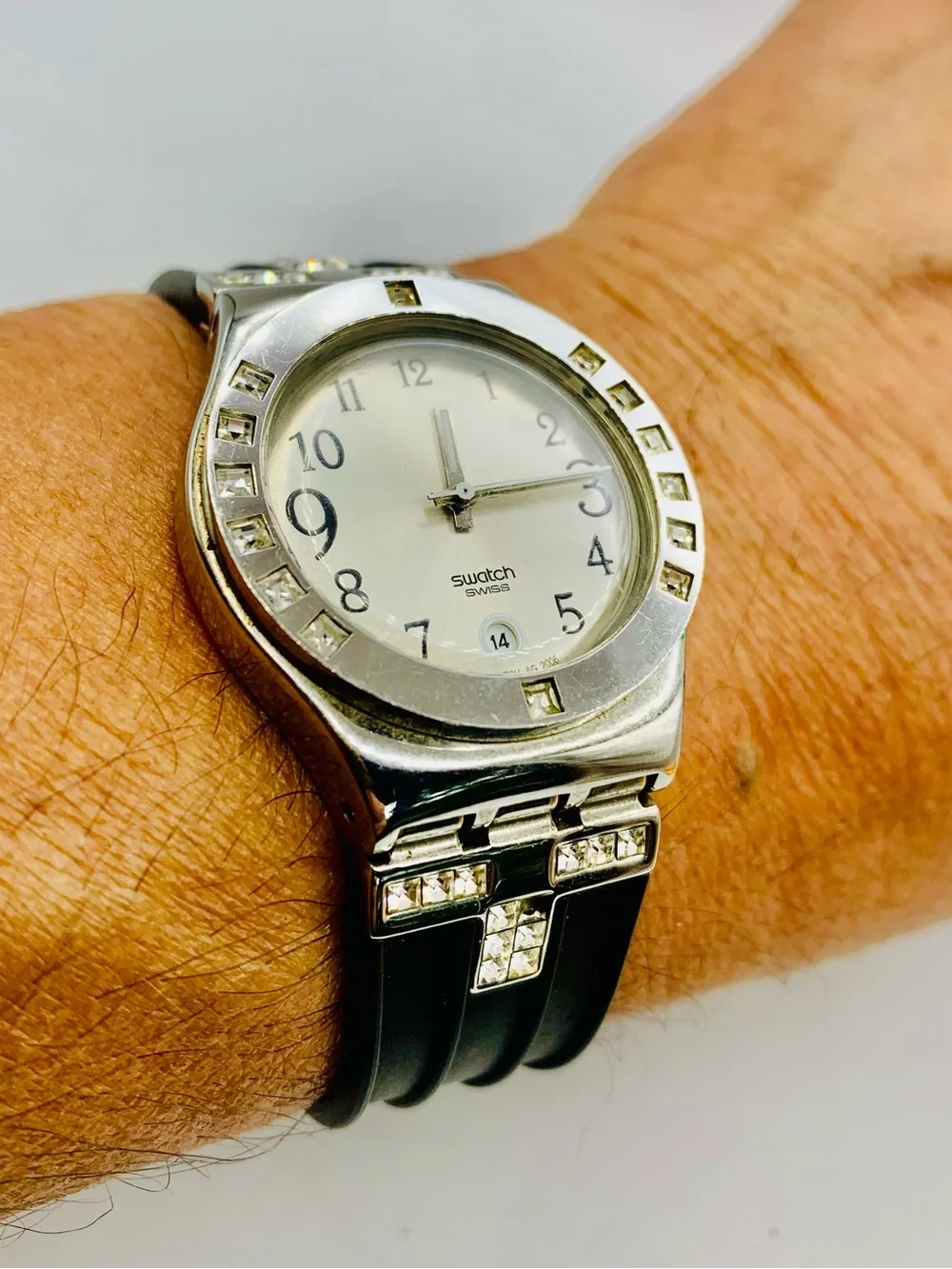 Swatch Silver and Champagne Crystal Accent Watch